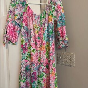 Lily Pulitzer romper dress with cute tie sleeves